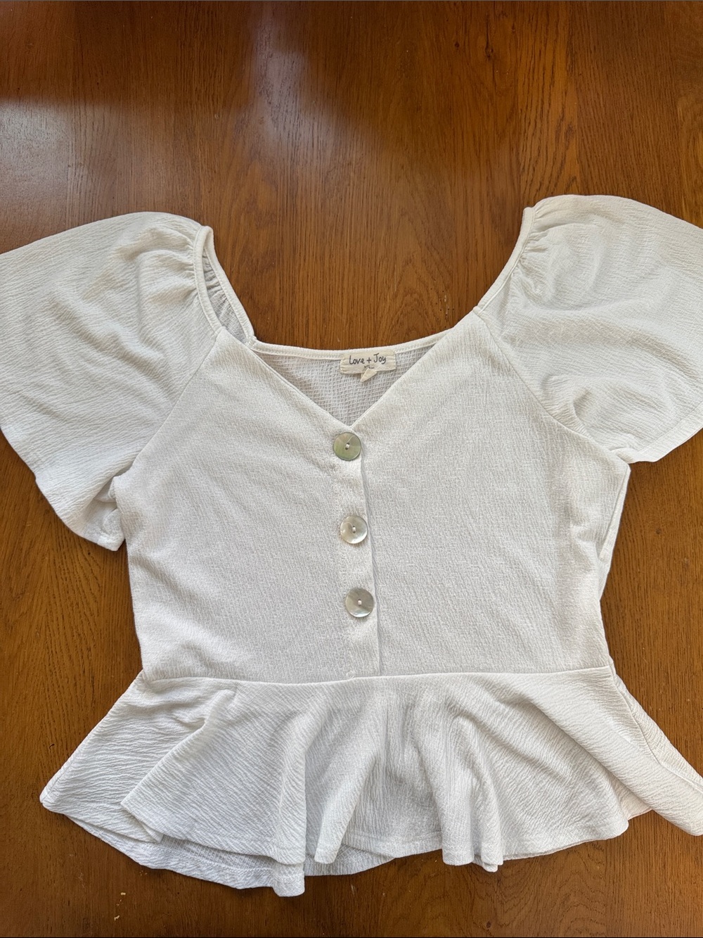 White Puff Sleeve Peplum Top